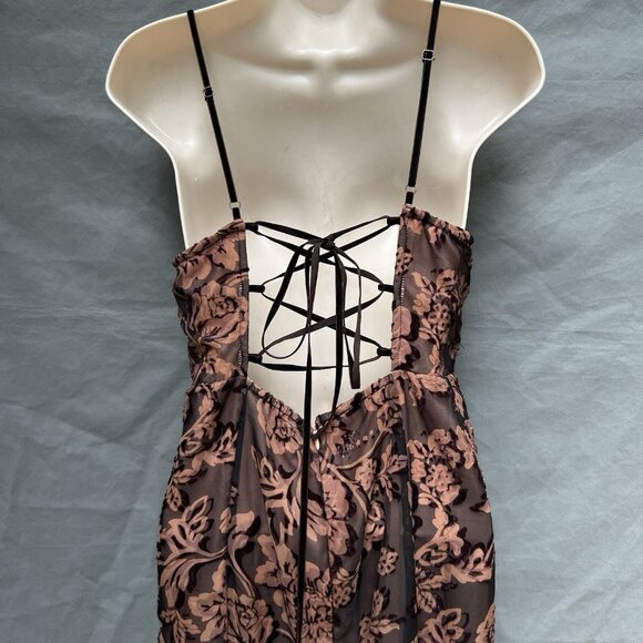 Dress Forum Women's Size Small Black Pink Floral Lace Up Back Midi Dress - Picture 3 of 7
